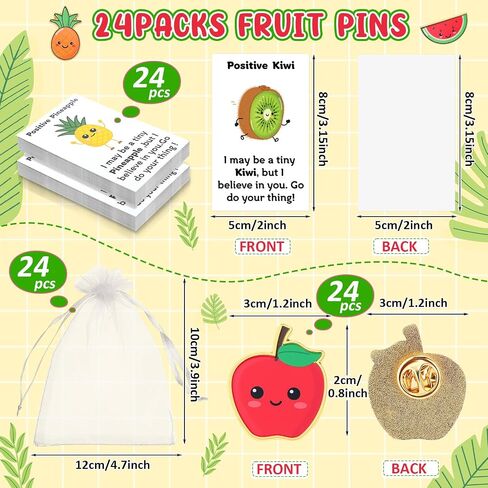 Sureio 24 Sets Employee Appreciation Gifts Positive Fruit Enamel Pins with Inspirational Affirmation Cards Organza Bags Motivational Cute Funny Fruit Brooches Thank You Gifts for Employee Coworker in Saudi Arabia