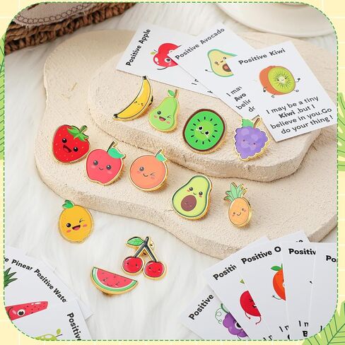 Sureio 24 Sets Employee Appreciation Gifts Positive Fruit Enamel Pins with Inspirational Affirmation Cards Organza Bags Motivational Cute Funny Fruit Brooches Thank You Gifts for Employee Coworker in Saudi Arabia