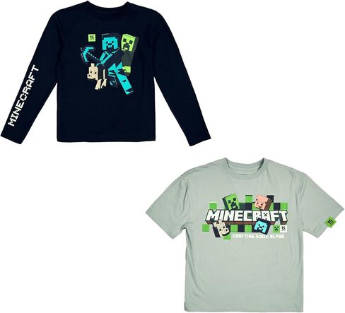 Minecraft Action Shots Youth 2-Pack Crew Neck Long Sleeve and Short Sleeve Tee in Saudi Arabia