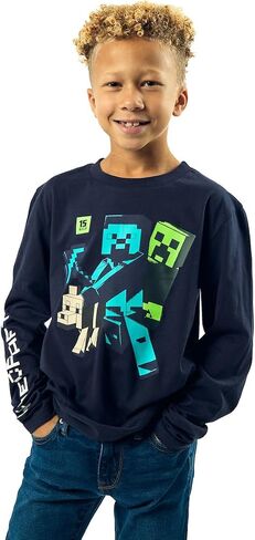 Minecraft Action Shots Youth 2-Pack Crew Neck Long Sleeve and Short Sleeve Tee in Saudi Arabia