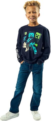 Minecraft Action Shots Youth 2-Pack Crew Neck Long Sleeve and Short Sleeve Tee in Saudi Arabia