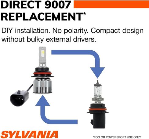 SYLVANIA 9007 LED - مصابيح الضباب للسيارات والشاحنات - المصابيح الأمامية للرياضات على الطرق الوعرة - ضوء LED أبيض بارد 6000 كيلو - مصابيح طويلة الأمد - بدون قطبية - ترقية DIY in Saudi Arabia
