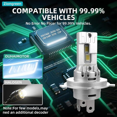 مصابيح ضباب Ziongreen H4 LED، 9003/HB2 مقاس 1:1 OEM، 60,000LM فائق السطوع 6500K أبيض بارد، مع مروحة تبريد هادئة، حزمة من 2 | استبدل الهالوجين، مثالي للسيارة والشاحنات وسيارات الدفع الرباعي والضباب والقيادة الليلية in Saudi Arabia