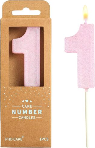 PHD CAKE 2.76 Inch Luxe Pink Glitter 1 Number Birthday Candles, Pink Number Candles, Cake Number Candles, Party Celebration in Saudi Arabia