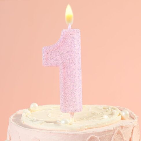 PHD CAKE 2.76 Inch Luxe Pink Glitter 1 Number Birthday Candles, Pink Number Candles, Cake Number Candles, Party Celebration in Saudi Arabia