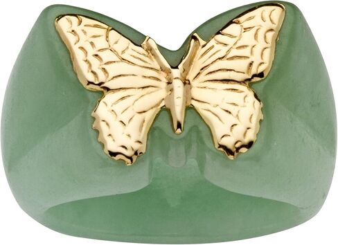 PalmBeach 10K Solid Yellow Gold Genuine Black or 14K Sold Yellow Gold Genuine Green Jade Butterfly Ring Size 6 in Saudi Arabia