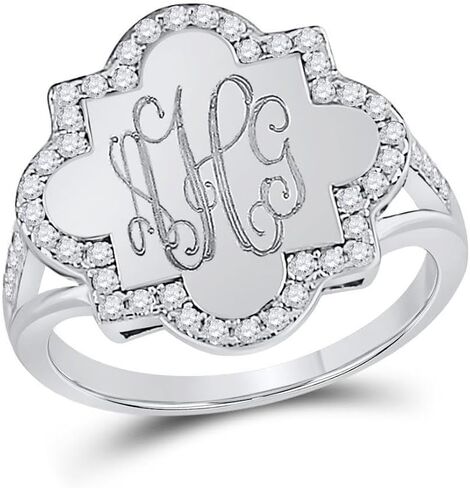Allyanna Personalized Monogram Initial Ring, Sterling Silver Quatrefoil Signet Ring with Cubic Zirconia Stones, Custom Engraved Rings for Women, Jewelry Gifts for Her in Kuwait