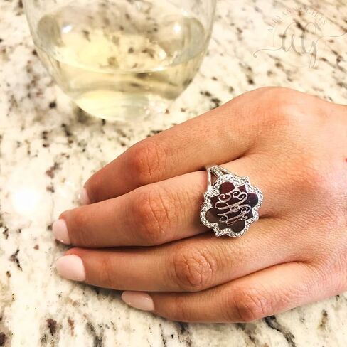 Allyanna Personalized Monogram Initial Ring, Sterling Silver Quatrefoil Signet Ring with Cubic Zirconia Stones, Custom Engraved Rings for Women, Jewelry Gifts for Her in Kuwait