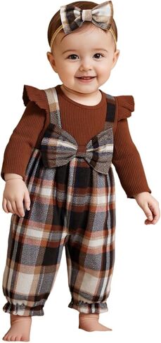Newborn Baby Girl Plaid Outfits Long Sleeve Ruffle Jumpsuit One Piece Romper Infant Fall Winter Clothes in Kuwait