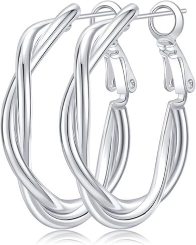 Sterling Silver Hoops Earrings Large Silver Hoop Earrings for Women Hypoallergenic Lightweight Twisted Hoop Earrings 20/30/40/50MM in Saudi Arabia