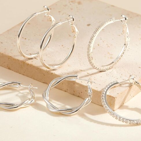 Sterling Silver Hoops Earrings Large Silver Hoop Earrings for Women Hypoallergenic Lightweight Twisted Hoop Earrings 20/30/40/50MM in Saudi Arabia