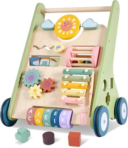 Baby Push Walker, Wooden Baby Walker with Wheels, Montessori Walker for Babies 12 Months, Adjustable Speed Push Walking Toys for Boys & Girls 1 Year Old, Christmas Birthday Gifts for Toddler in Saudi Arabia