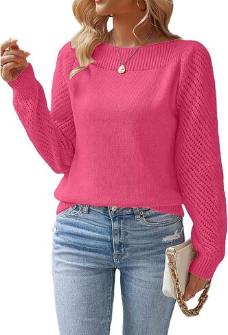 Womens Sweater Crewneck Long Sleeve Fall Winter Knitted Pullover Tops 2025 Fall Fashion Trendy Outfits in Saudi Arabia