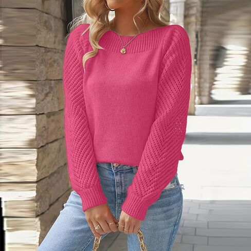 Womens Sweater Crewneck Long Sleeve Fall Winter Knitted Pullover Tops 2025 Fall Fashion Trendy Outfits in Saudi Arabia