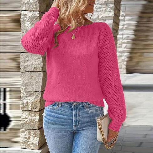 Womens Sweater Crewneck Long Sleeve Fall Winter Knitted Pullover Tops 2025 Fall Fashion Trendy Outfits in Saudi Arabia