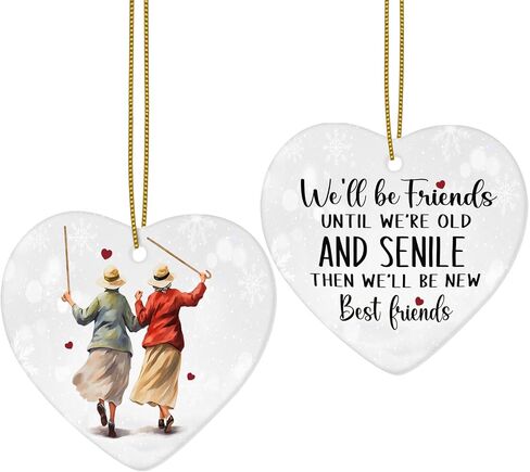 1pc 2 Side Printed We'll Be Friends Ceramic Ornament 2025, Heart-Shaped Christmas Tree, Cute Keepsake Decoration in Saudi Arabia