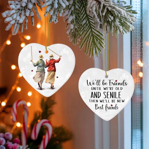 1pc 2 Side Printed We'll Be Friends Ceramic Ornament 2025, Heart-Shaped Christmas Tree, Cute Keepsake Decoration in Saudi Arabia
