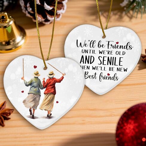 1pc 2 Side Printed We'll Be Friends Ceramic Ornament 2025, Heart-Shaped Christmas Tree, Cute Keepsake Decoration in Saudi Arabia