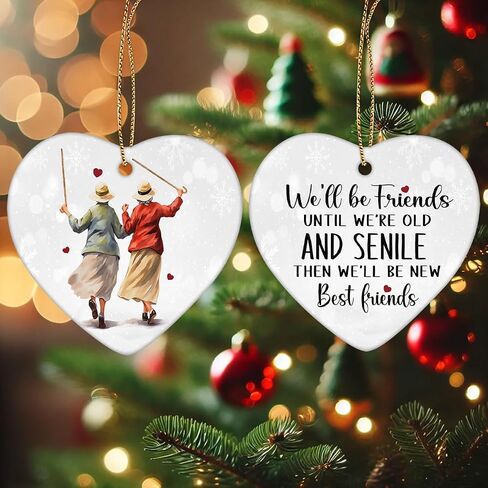 1pc 2 Side Printed We'll Be Friends Ceramic Ornament 2025, Heart-Shaped Christmas Tree, Cute Keepsake Decoration in Saudi Arabia