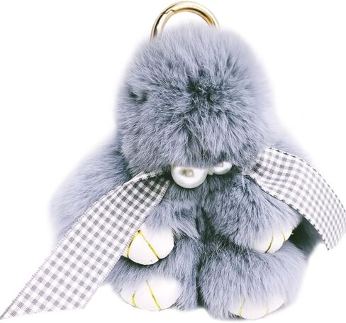 سلسلة مفاتيح أرنب ناعمة من jtkdxqs سلسلة مفاتيح من فراء الأرانب الاصطناعية قطيفة منفوشة بوم بوم مع ربطة عنق من اللؤلؤ للنساء in Kuwait