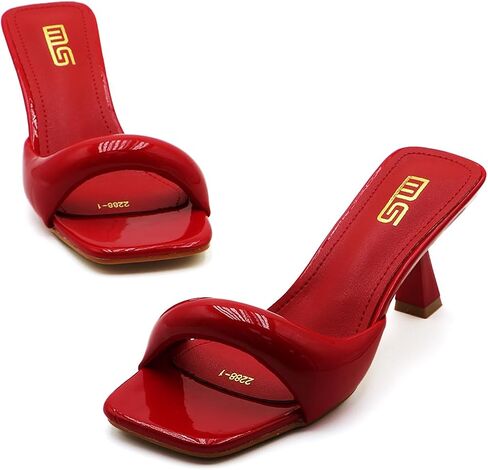 Kitten Heels Sexy Slides for Women'S Simple One-Band Square Open Toe Backless Soft-Soled Low Stiletto Dress Party Sandals Comfortable Wedding Evening Prom Dance Pump Slippers in Kuwait