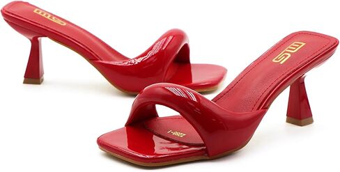 Kitten Heels Sexy Slides for Women'S Simple One-Band Square Open Toe Backless Soft-Soled Low Stiletto Dress Party Sandals Comfortable Wedding Evening Prom Dance Pump Slippers in Kuwait