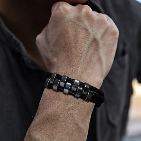 Personalized Leather Bracelets Gift for Dad - with Jewelry Box,Customized Names Beads Family Bracelets,Thanksgiving for Dad Grandpa Uncle Husband in Kuwait