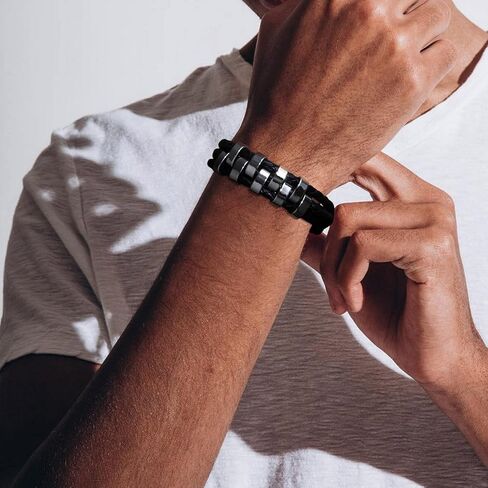 Personalized Leather Bracelets Gift for Dad - with Jewelry Box,Customized Names Beads Family Bracelets,Thanksgiving for Dad Grandpa Uncle Husband in Kuwait