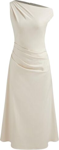 CIDER Asymmetrical Neck Solid Ruched Maxi Dress in Saudi Arabia