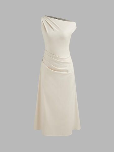 CIDER Asymmetrical Neck Solid Ruched Maxi Dress in Saudi Arabia