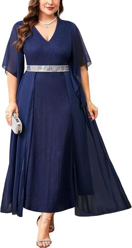 ZOMVA Plus Size Formal Dress V Neck Chiffon Handkerchief Sleeve Mother of Bride Dresses Wedding Guest Party Evening Gown in Saudi Arabia