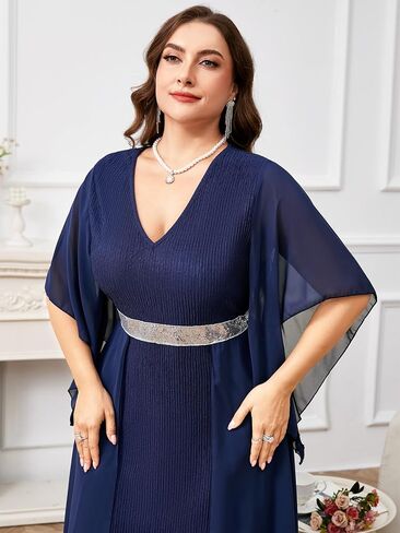 ZOMVA Plus Size Formal Dress V Neck Chiffon Handkerchief Sleeve Mother of Bride Dresses Wedding Guest Party Evening Gown in Saudi Arabia