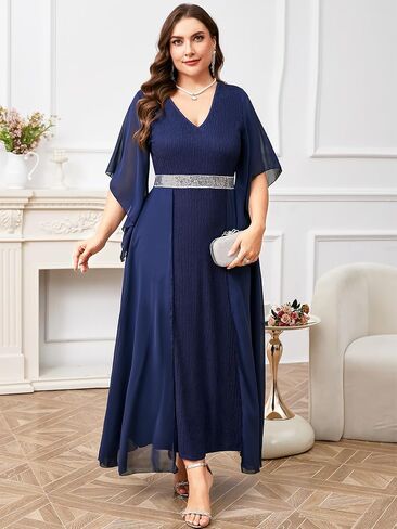 ZOMVA Plus Size Formal Dress V Neck Chiffon Handkerchief Sleeve Mother of Bride Dresses Wedding Guest Party Evening Gown in Saudi Arabia