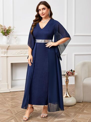 ZOMVA Plus Size Formal Dress V Neck Chiffon Handkerchief Sleeve Mother of Bride Dresses Wedding Guest Party Evening Gown in Saudi Arabia