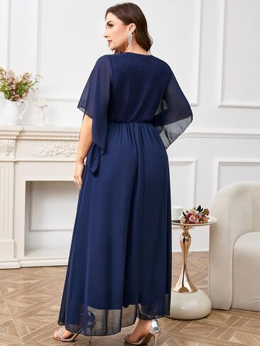 ZOMVA Plus Size Formal Dress V Neck Chiffon Handkerchief Sleeve Mother of Bride Dresses Wedding Guest Party Evening Gown in Saudi Arabia