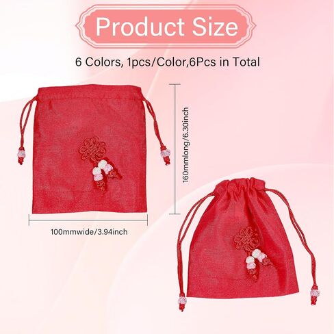 CHGCRAFT 6Pcs 6 Colors Traditional Korean Pouch Embroidered Drawstring Bags Rectangle Cloth Packing Pouches for Wedding Candy Jewelry Bags in Saudi Arabia