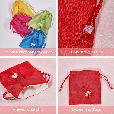 CHGCRAFT 6Pcs 6 Colors Traditional Korean Pouch Embroidered Drawstring Bags Rectangle Cloth Packing Pouches for Wedding Candy Jewelry Bags in Saudi Arabia
