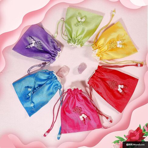 CHGCRAFT 6Pcs 6 Colors Traditional Korean Pouch Embroidered Drawstring Bags Rectangle Cloth Packing Pouches for Wedding Candy Jewelry Bags in Saudi Arabia