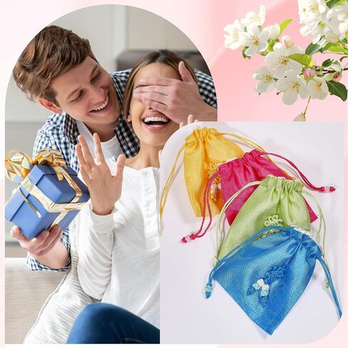 CHGCRAFT 6Pcs 6 Colors Traditional Korean Pouch Embroidered Drawstring Bags Rectangle Cloth Packing Pouches for Wedding Candy Jewelry Bags in Saudi Arabia