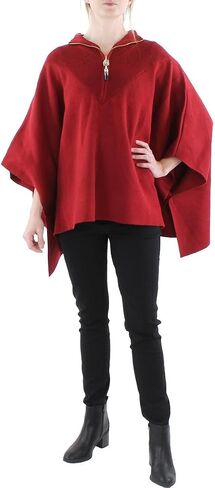 Anne Klein Womens Ribbed Trim Tunic Poncho Sweater Red L/XL in Saudi Arabia