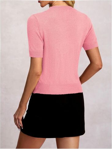 Women's Crew Neck Short Sleeve Knit Pullover Sweater Dressy Casual Tops in Saudi Arabia