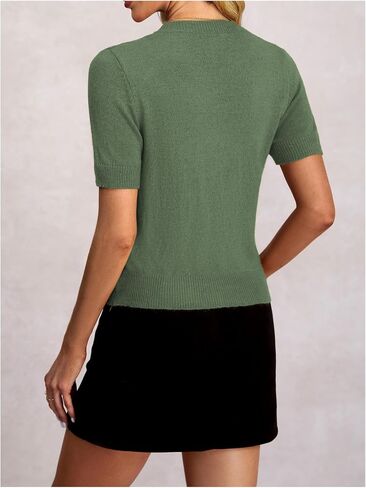 Women's Crew Neck Short Sleeve Knit Pullover Sweater Dressy Casual Tops in Saudi Arabia