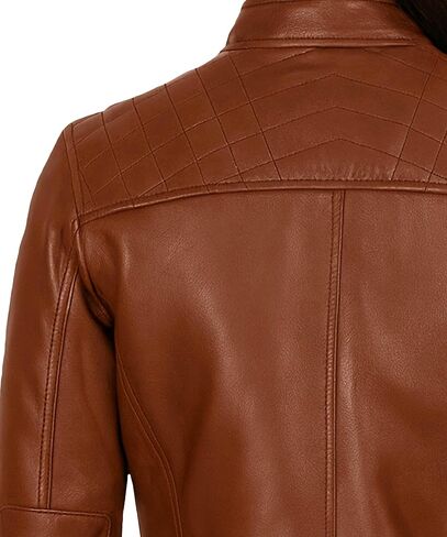 سترة J'Jackin Real Lambskin النسائية Cafe Racer - سترة جلدية مبطنة للسيدات للدراجات النارية in Kuwait