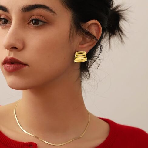 Chunky Gold Earrings for Women 18K Gold Plated Statement Earrings Trendy Minimalist Large Chunky Gold Studs Earrings in Saudi Arabia