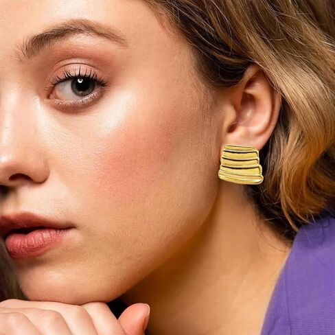 Chunky Gold Earrings for Women 18K Gold Plated Statement Earrings Trendy Minimalist Large Chunky Gold Studs Earrings in Saudi Arabia