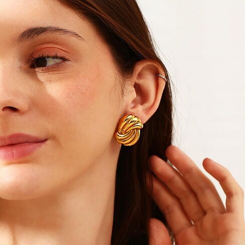 Chunky Gold Earrings for Women 18K Gold Plated Statement Earrings Trendy Minimalist Large Chunky Gold Studs Earrings in Saudi Arabia