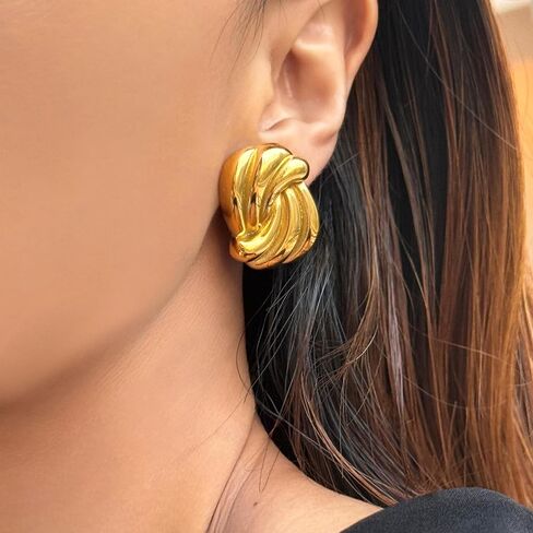 Chunky Gold Earrings for Women 18K Gold Plated Statement Earrings Trendy Minimalist Large Chunky Gold Studs Earrings in Saudi Arabia