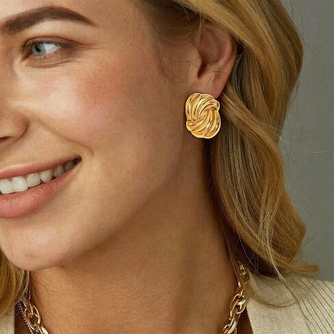 Chunky Gold Earrings for Women 18K Gold Plated Statement Earrings Trendy Minimalist Large Chunky Gold Studs Earrings in Saudi Arabia