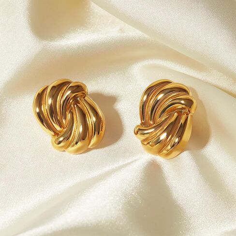 Chunky Gold Earrings for Women 18K Gold Plated Statement Earrings Trendy Minimalist Large Chunky Gold Studs Earrings in Saudi Arabia