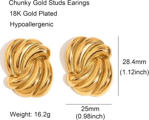 Chunky Gold Earrings for Women 18K Gold Plated Statement Earrings Trendy Minimalist Large Chunky Gold Studs Earrings in Saudi Arabia